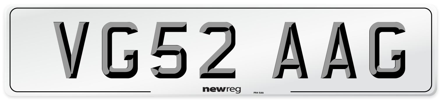 VG52 AAG Number Plate from New Reg